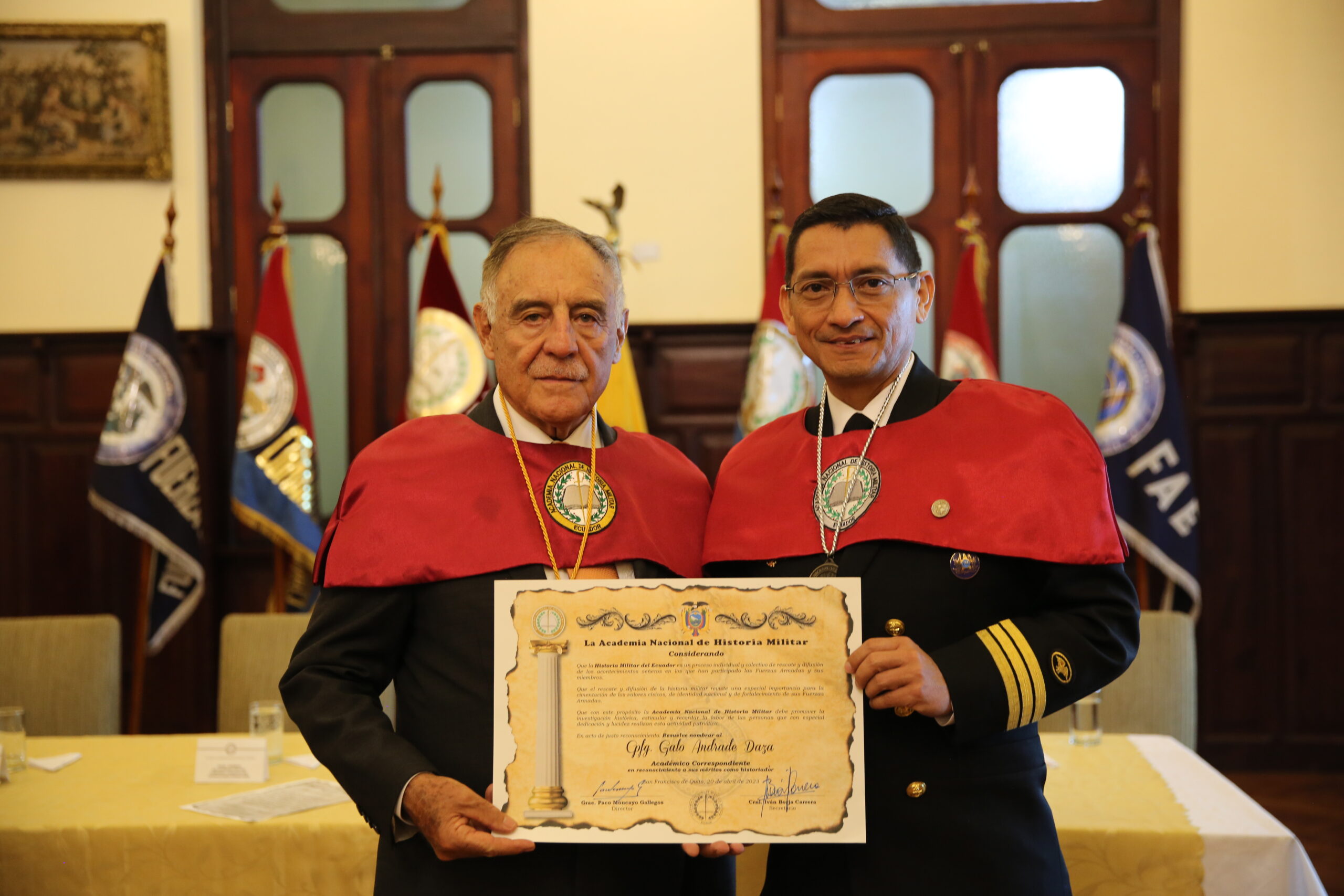 En este momento estás viendo Incorporación como Académico Correspondiente del Capitán de Fragata, Galo Andrade Daza